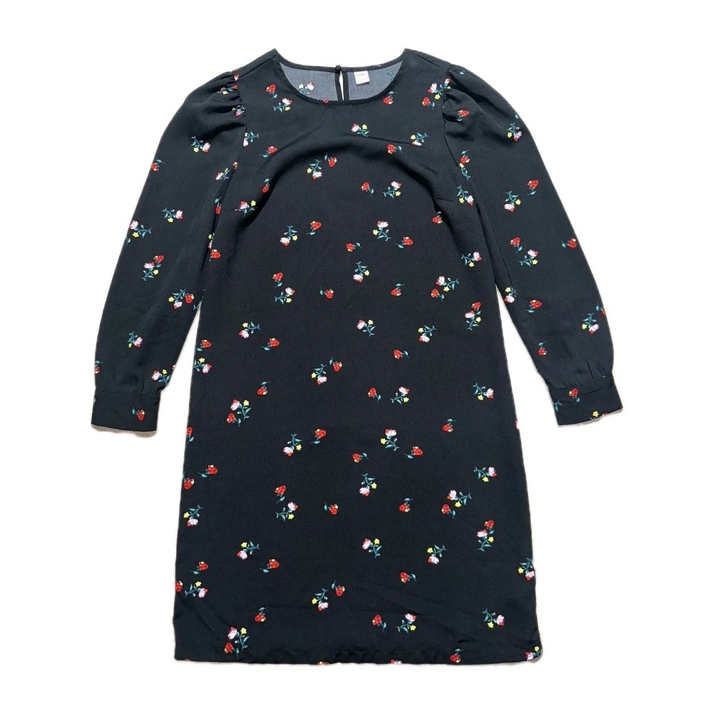 Old Navy Black Floral Smocked Long Puff Sleeve Cotton Blend Midi Dress Sz XS